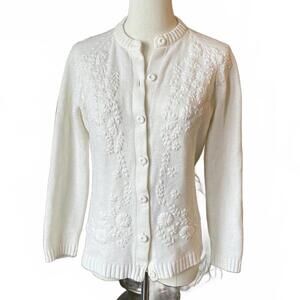 Vintage White Embroidered Knit Cardigan Sweater